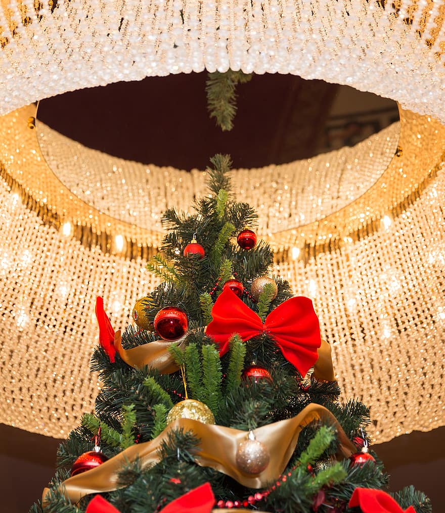 candelabro, árbol de Navidad, diseño de interiores, decoración, partido, techo del hotel, celebracion