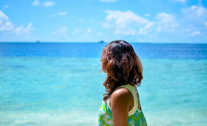 Malediivit, ranta, nainen, paratiisi, meri