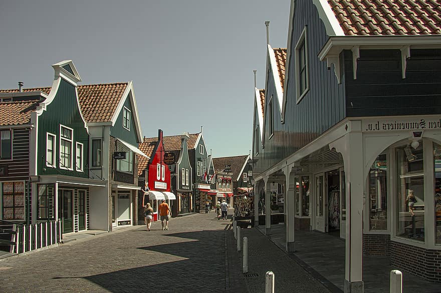 Volendam, Hollandia, fa, történelmi, tengeri, hajók, haditengerészeti, Halász falu, halászat