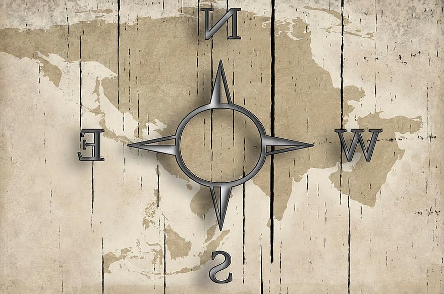 kompas, mapa, Černá, ikona, izolovaný, plavba, dobrodružství, námořní, severní, Země, cestovat