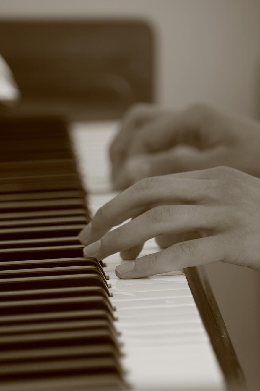 piano, instrument, sleutels, handen, muziek-