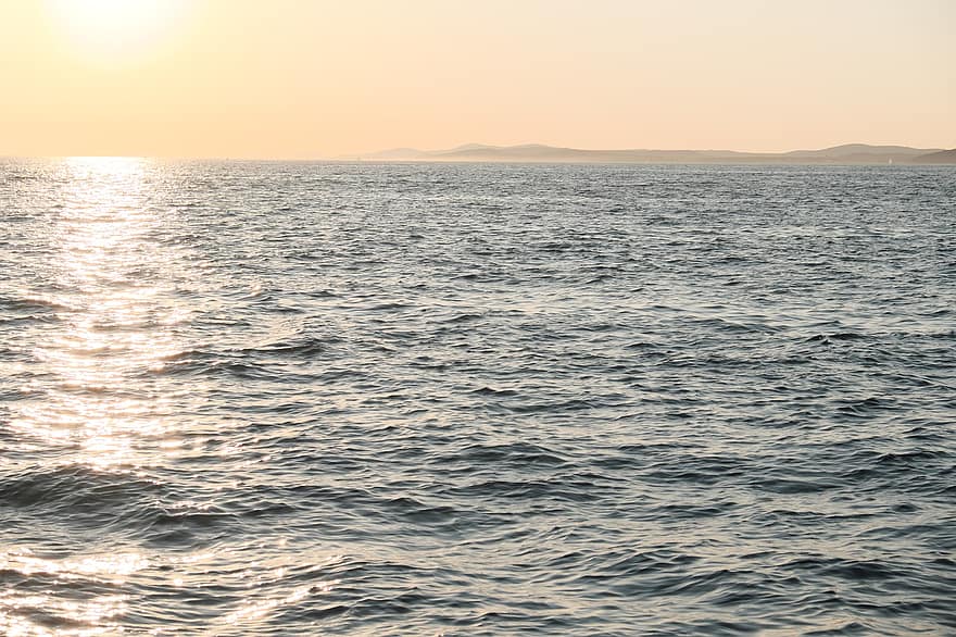 hav, ocean, solnedgang, sol, sollys, sol refleksion, skumring, vand, marinemaleri, adriatiske hav