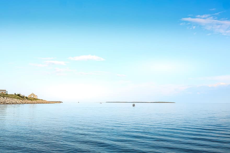 Caraquet, Acadie, New Brunswick, Kanada, természet, tenger, kék, ég, higgadtság, víz, nyári