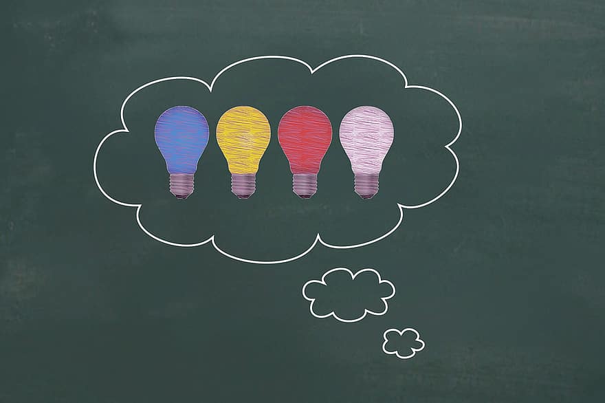 idée, nuage, lampe, pense, bulle de pensée, présentation, environnement, brainstorming, apprendre, vers l'avant, ballon