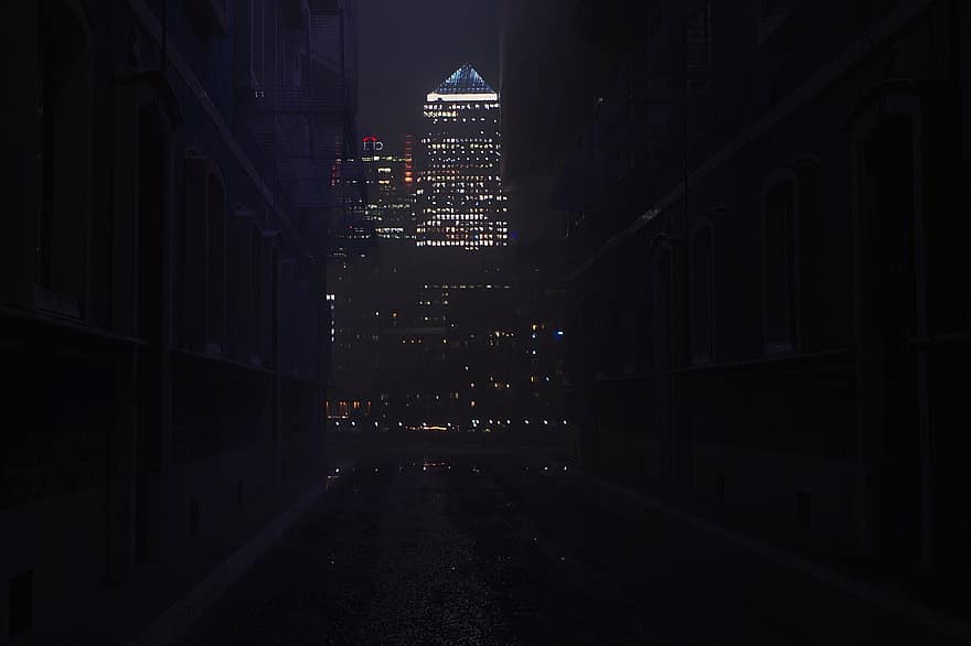 Londonas, naktis, miestas, Rytų Londonas, dangoraižiai, tamsus, dangoraižis, susiliejimas, pastato išorė, architektūra, miesto vaizdą