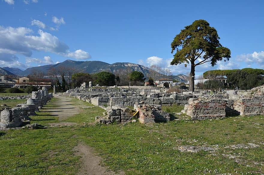 gruzy, Paestum, Grecja, stare ruiny, historia, architektura, archeologia, stary, znane miejsce, starożytny, zrujnowany