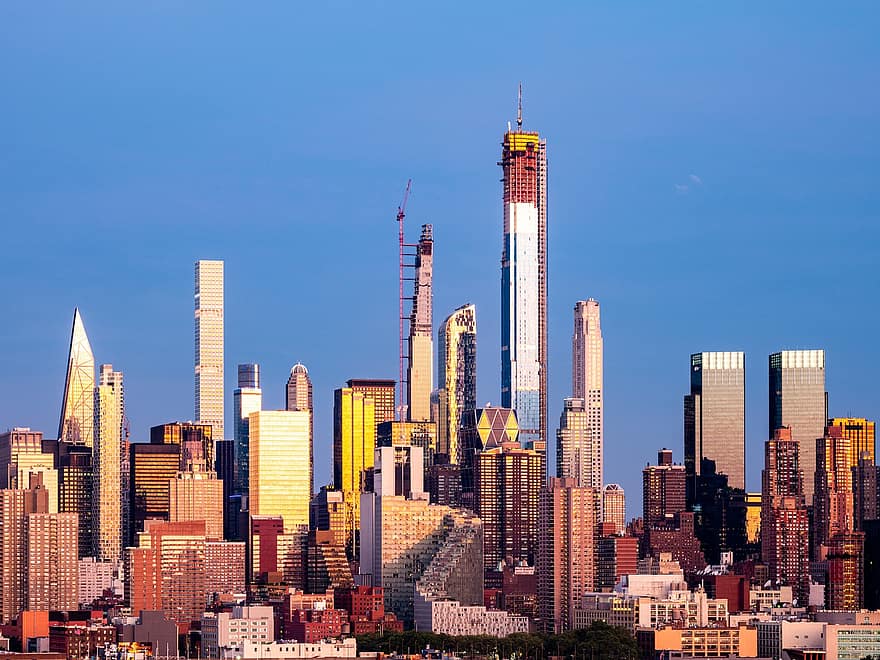 ニューヨーク、マンハッタン、シティ、高層ビル、街並み、スカイライン、塔、建物、アメリカ、米国、ミッドタウン