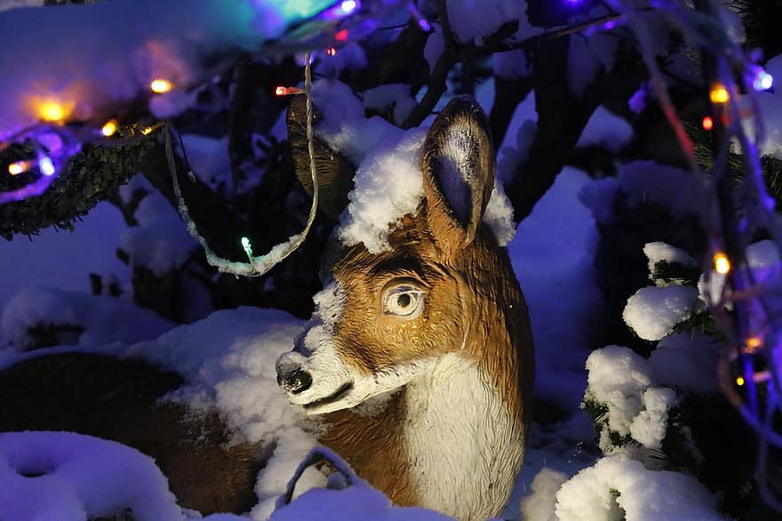 la neve, cervo, decorazione, Natale, Avvento