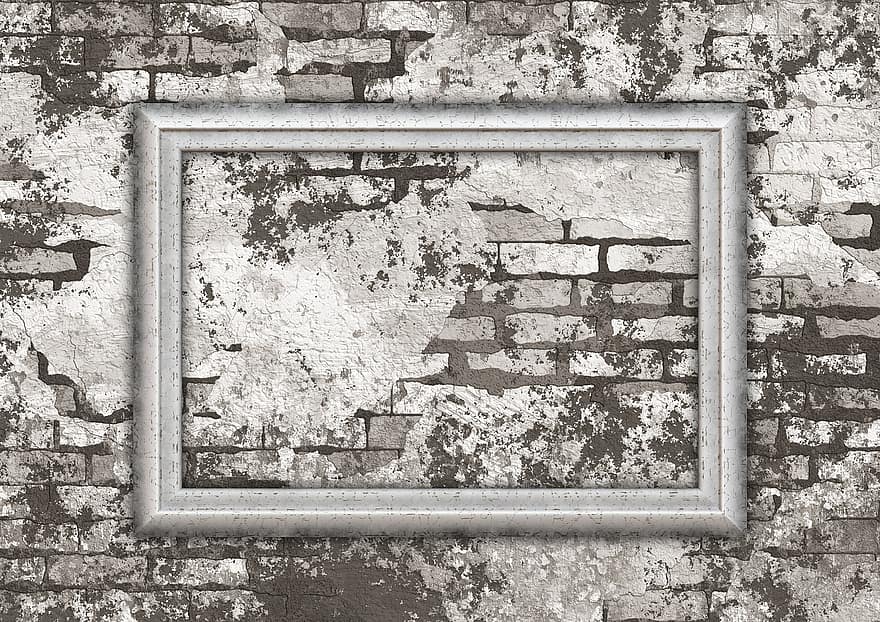 Frame, Picture Frame, Wall, Plaster, Old, Brittle, Outline, Corners, Ailing, Decay, Old Building