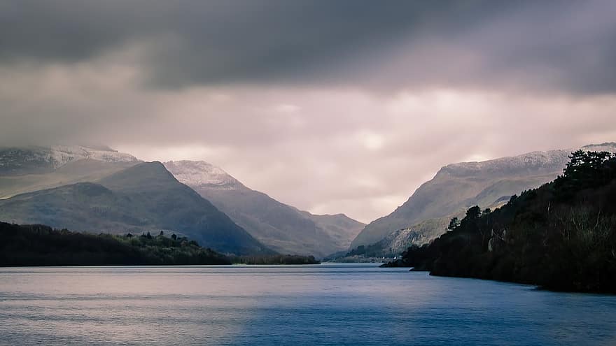 hora, jezero, Příroda, cestovat, průzkum, venku, Wales, snowdonia, nebe