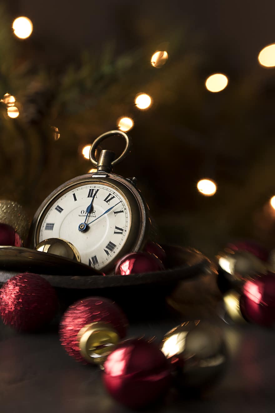 Antiguidade, ver, Tempo, festivo, bokeh, fundo, ano Novo, data limite, minuto, segundo, o negócio