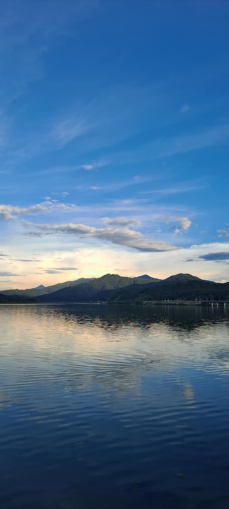 река, езеро, изгрев, заден план, природа, Република Корея, син, вода, пейзаж, лято, размисъл