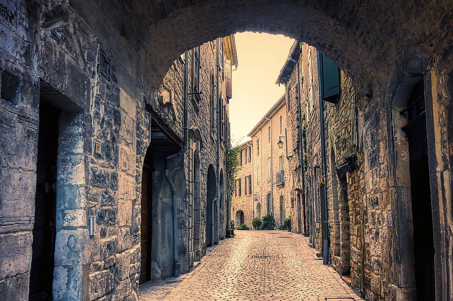 Alley, Buildings, Village, Archway, Pavement, Town, Old Town, Street, Cobblestones, Houses, Natural Stone