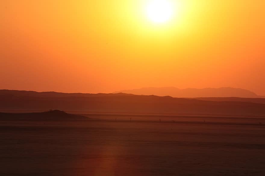 zonsondergang, woestijn, Namibië, Afrika, landschap, natuur, zon, zonlicht, hemel, droog, dor