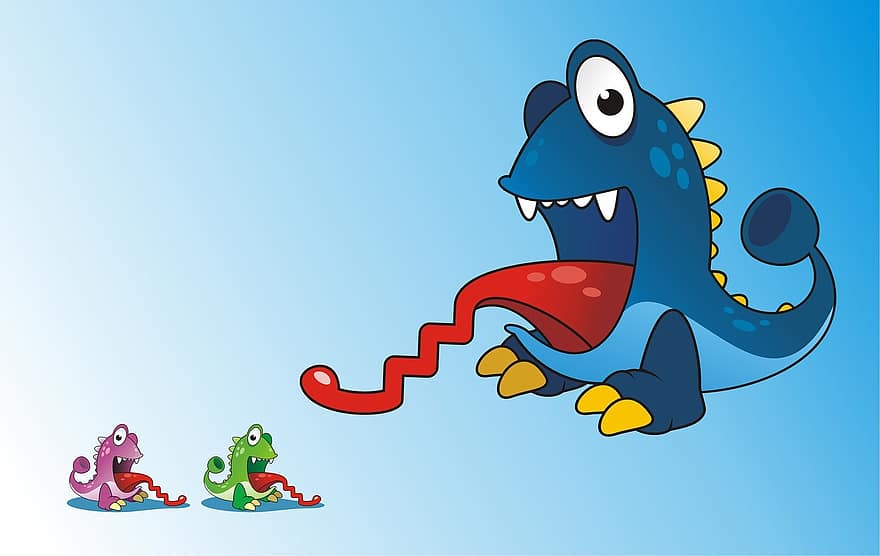 schattig, klein monster, schattig dier, spotprent, monster, grappig, mascotte, Blauwe Cartoon