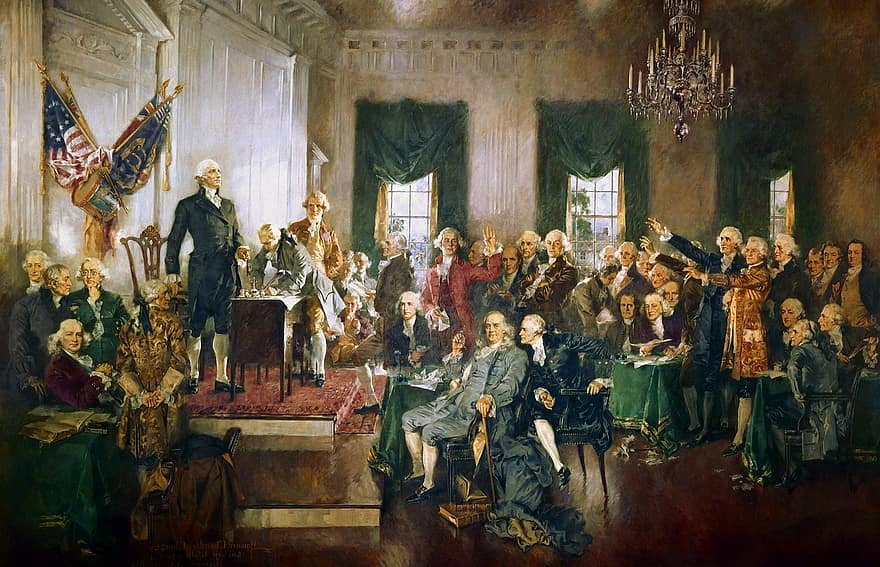 USA, Ameryka, konstytucja, podpisywanie, kontrakt, obraz, George Washington, Benjamin Franklin