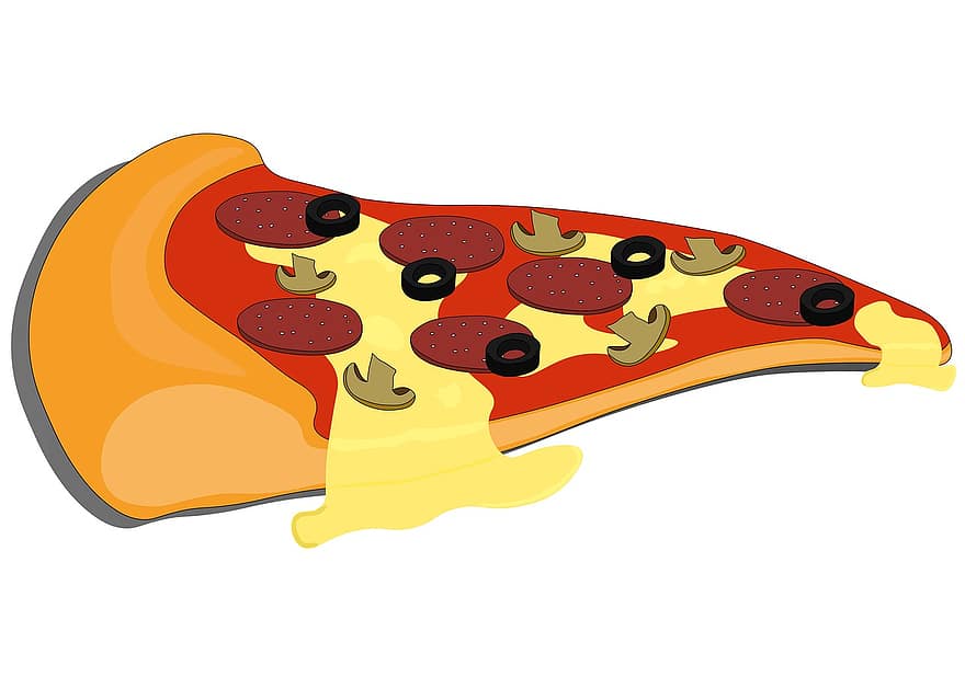 pizza, gyors kaja, olasz konyha, gomba, sajt, szalámi, rajz, vázlat, élelmiszer