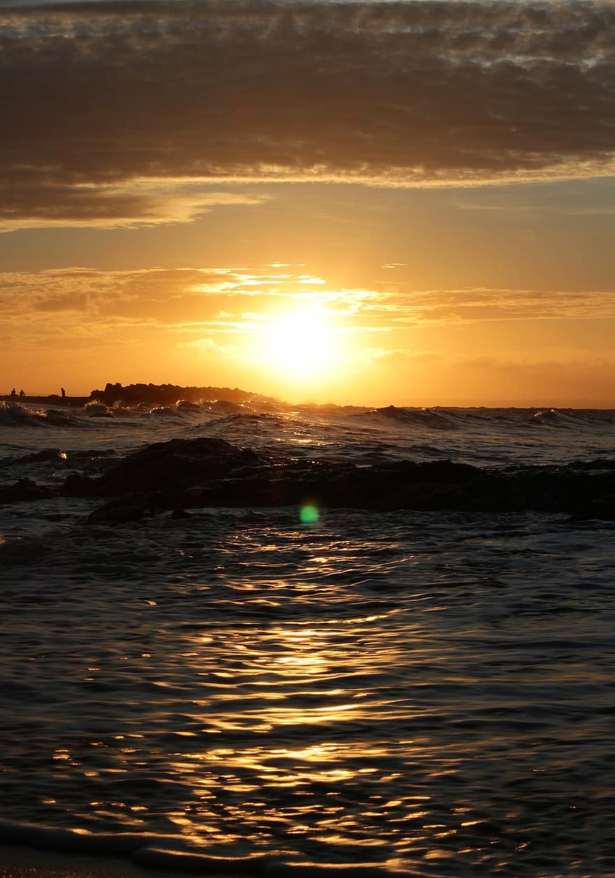 puesta de sol, Oceano, playa, agua, naturaleza, cielo, Dom, hora