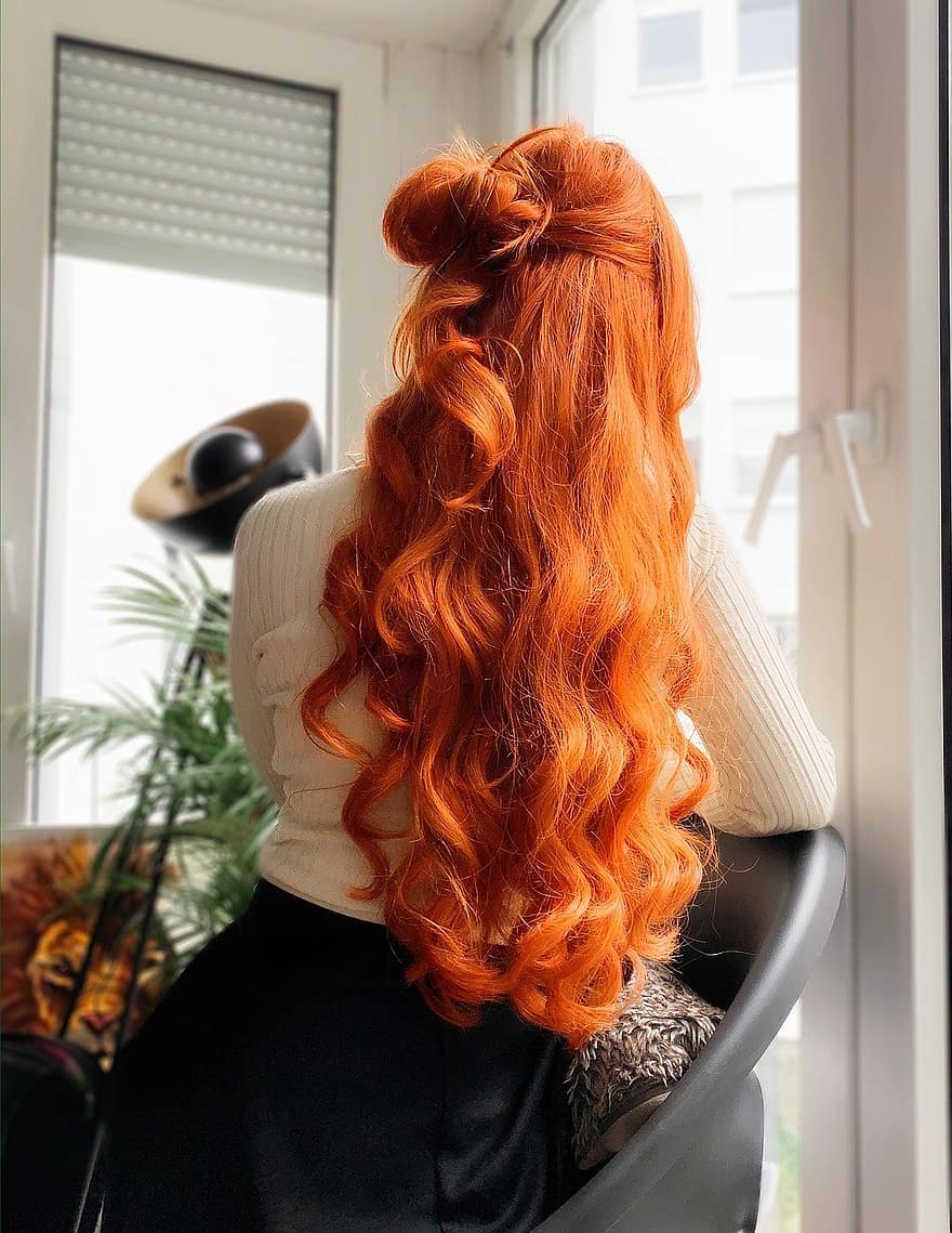 tóc, tóc đỏ, tóc dài, mô hình, gừng, những lọn tóc, đàn bà, con gái, thời trang, giống cái, kiểu tóc