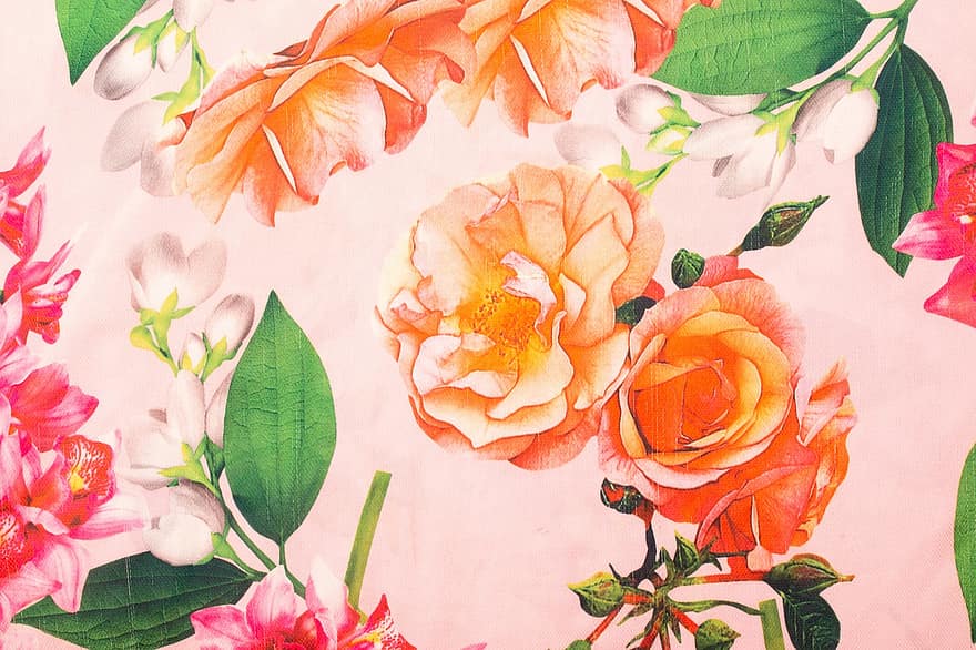 tkanina, potištěné textilie, květinová tkanina, květinový vzor, květinové pozadí, Textilní tapety, pozadí tkaniny, Pozadí, textura, tapeta na zeď, pozadí