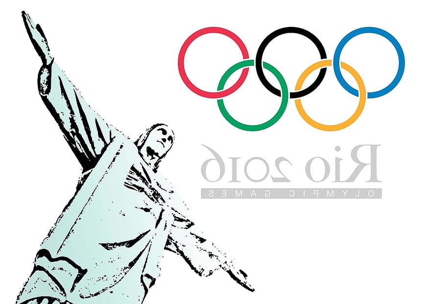 リオ、オリンピック会場、オリンピック、旗、指輪、ブラジル、夏、ジャネイロ、ド、青、ゲーム