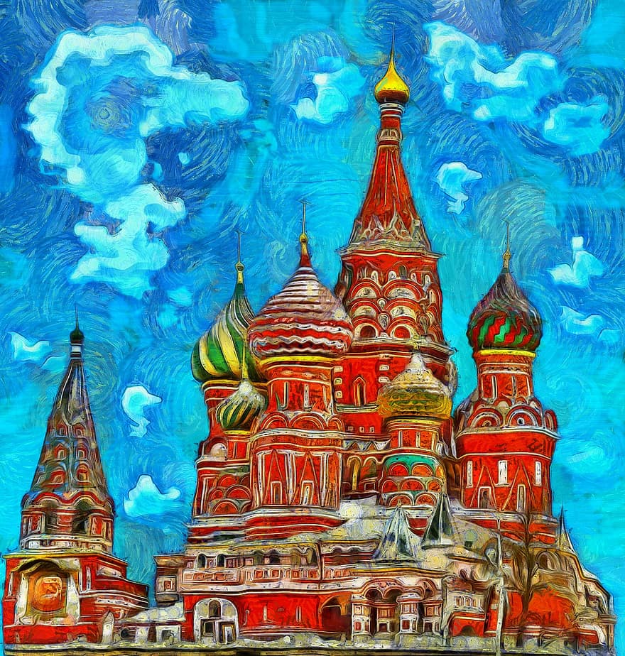 Moskva, kirke, Rusland, arkitektur, religion, dome, løg kupler, himmel, ortodokse, historisk, milepæl