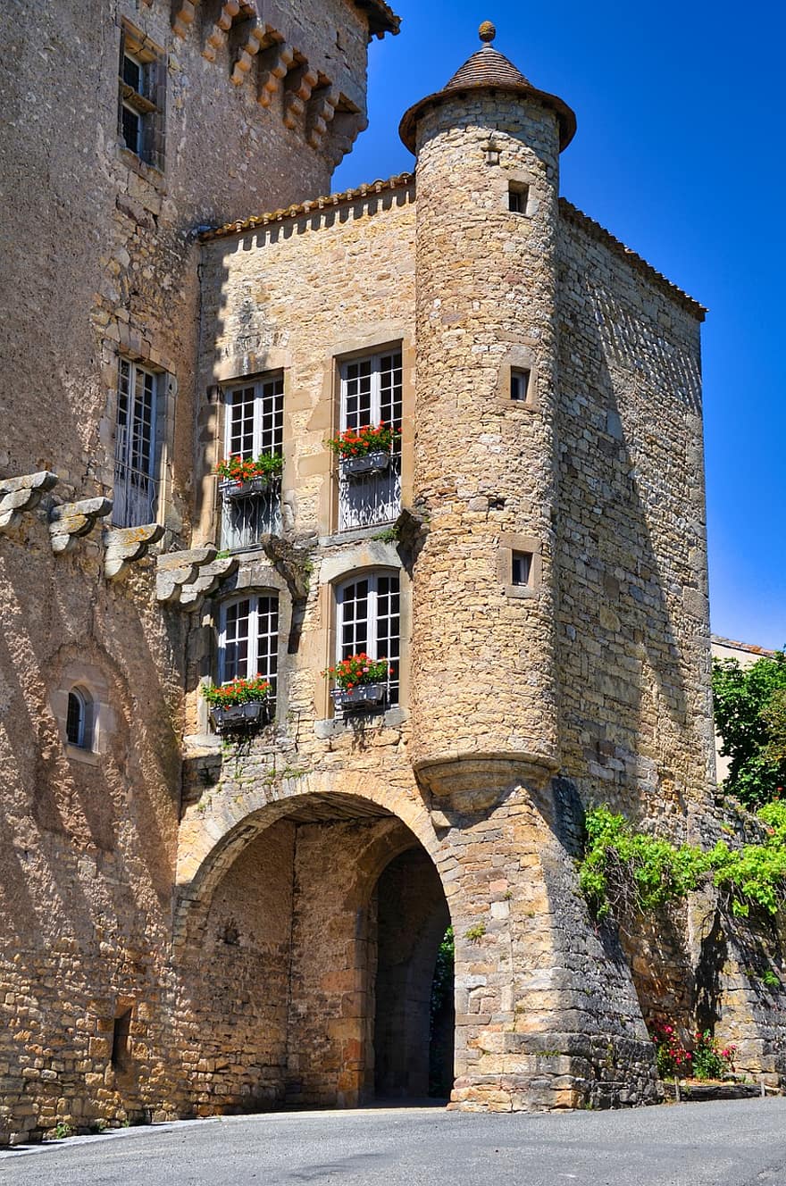 kasteel, vesting, zuilengang, pierre, middeleeuws, antiek, architectuur, toren, oud