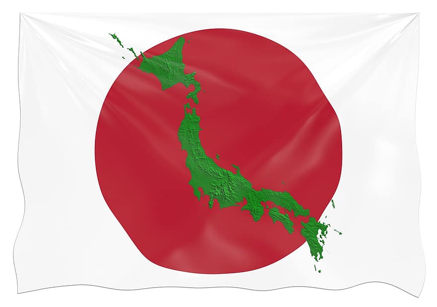 Japó, bandera, terra, fronteres, esquema
