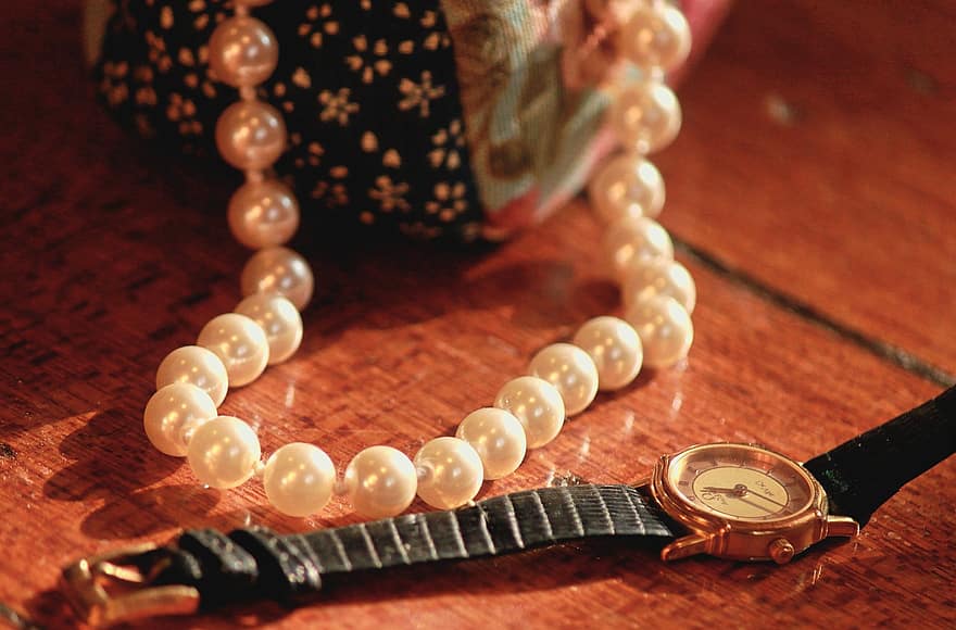 regarder, collier de perles, accessoires, bijoux