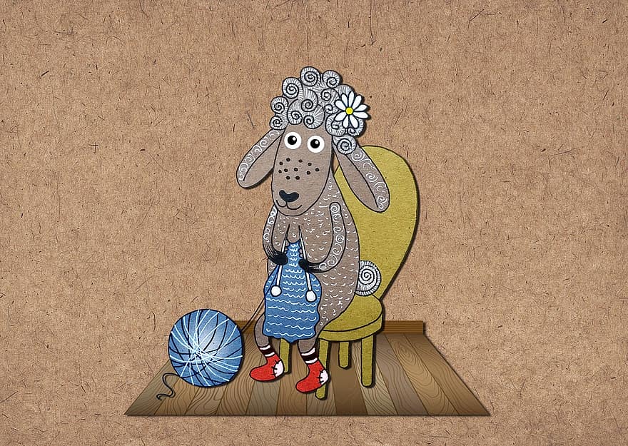 Cute, Funny, Characters, Heroes, Children's Fairy Tales, Children's Illustrator, Graphics, Sheep, Knitting, Grandma, Tales