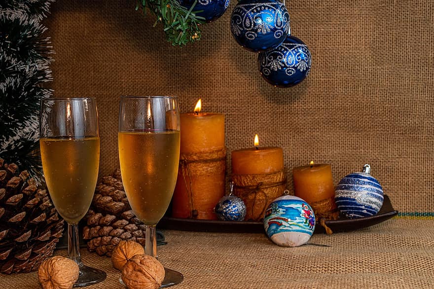 joulu, loma-, kausi, kynttilät, valot, pallot, värikäs, juhla, koriste, kynttilä, talvi-