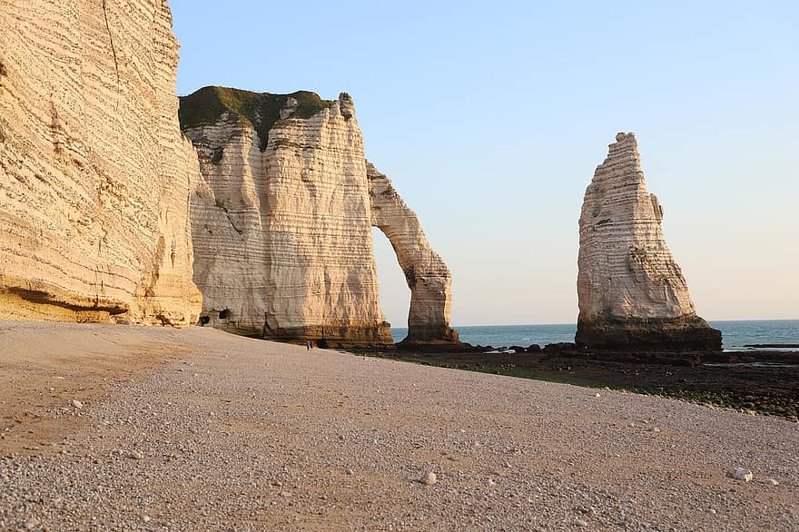 морска арка, стръмна скала, плаж, скали, камъчета, море, крайбрежие, брегова линия, хребет, природа, Нормандия
