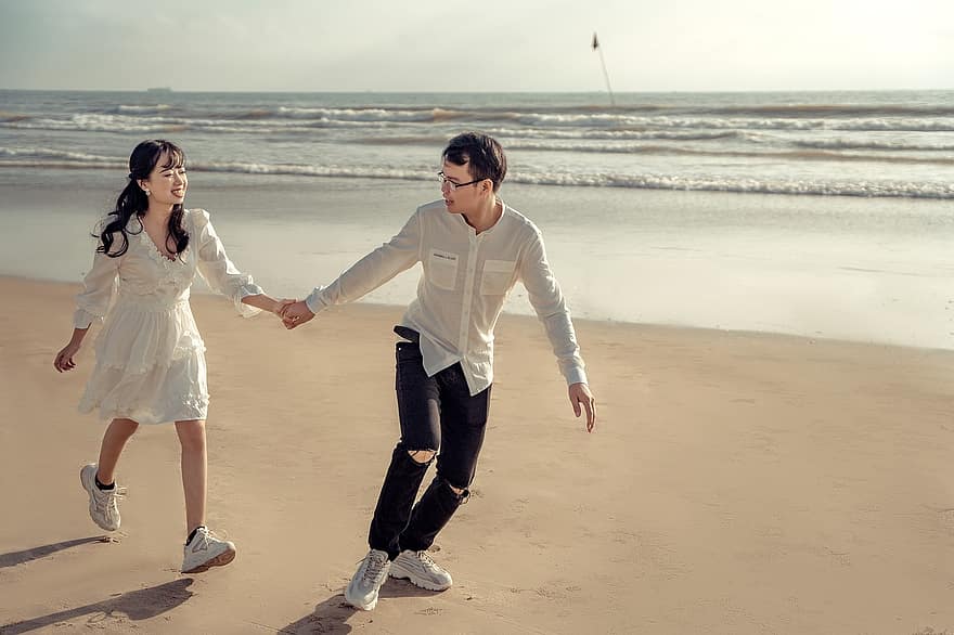 Couple, Romantic, Beach, Holding Hands, Love, Man, Woman, Together, Romance, Relationship, Affection