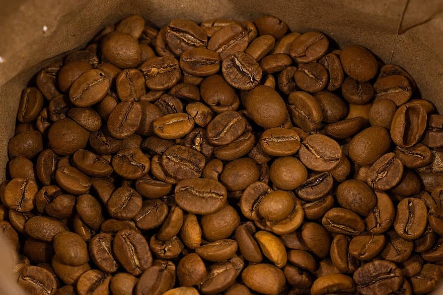 kávé, kávébab, koffein, közelkép, bab, háttérrel, mag, sötét, frissesség, ital, makró