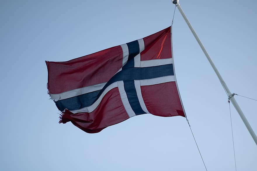 vlag, vlag van Noorwegen, vlaggestok, Noorwegen, golvend, Scandinavisch kruis