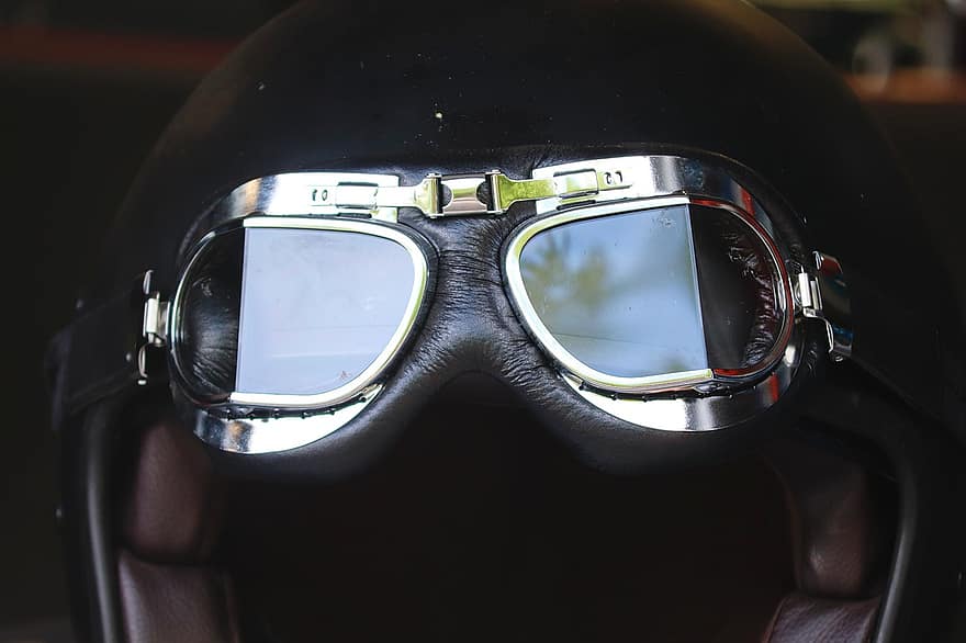 Helm, Motorradbrille, Brille, Jahrgang, retro, Schutzbrille, Motorradhelm