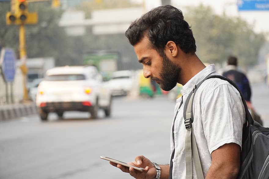 Man, Road, Cellphone, Beard, Waiting, Traffic, Stop, Thinking, Wait, Male, Person