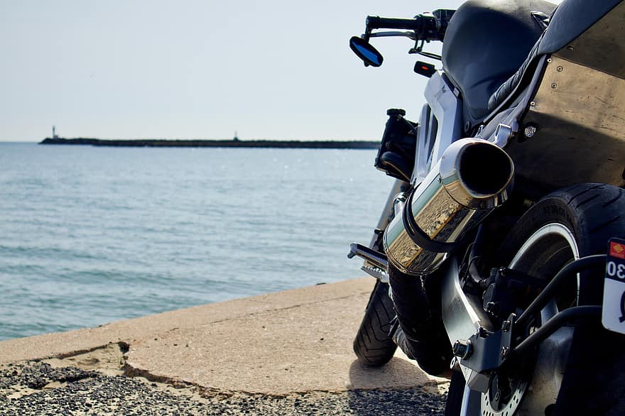 motocykl, morze, dok