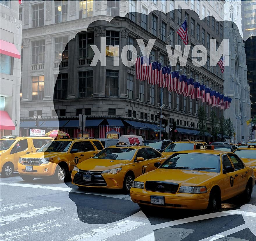Niujorkas, manhateno, taksi, Amerika, usa, kelias, automatinis, geltona, geltona kabina