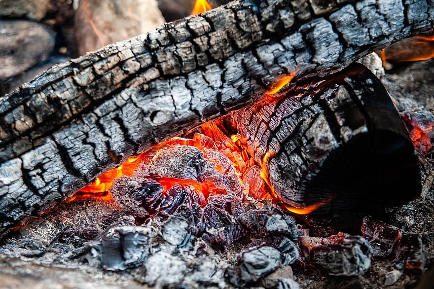 oheň, palivové dříví, popel, teplo, dřevo, táborák, Spálený, hořící, hořet, ember, spalování