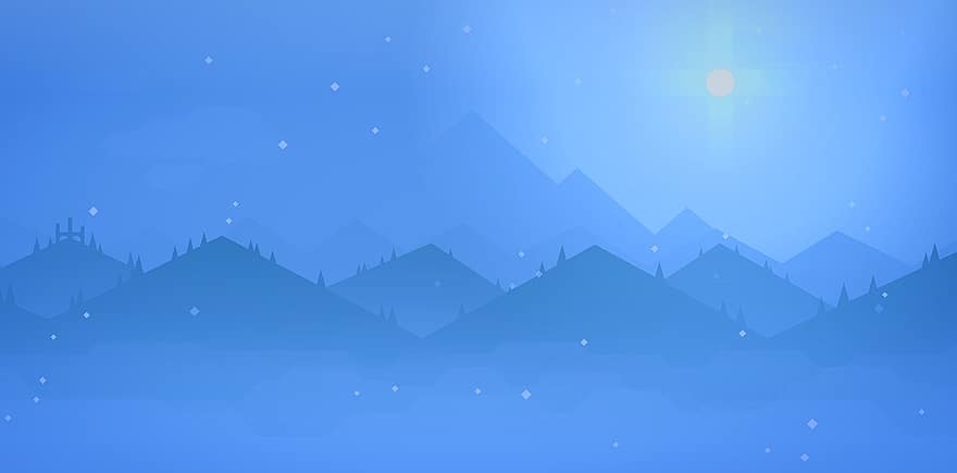 montagna, paesaggio, natura, inverno, la neve, Luna, luce lunare, spazio, sfondo, sfondo blu, sfondo naturale