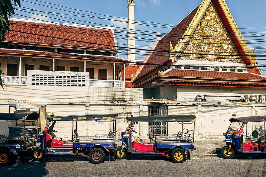 taksi, tuk tuk, šventykla, kuprinės, tajų, Tailandas, Bangkokas, Azijoje, kelionė, atostogos, gyvenimo būdas