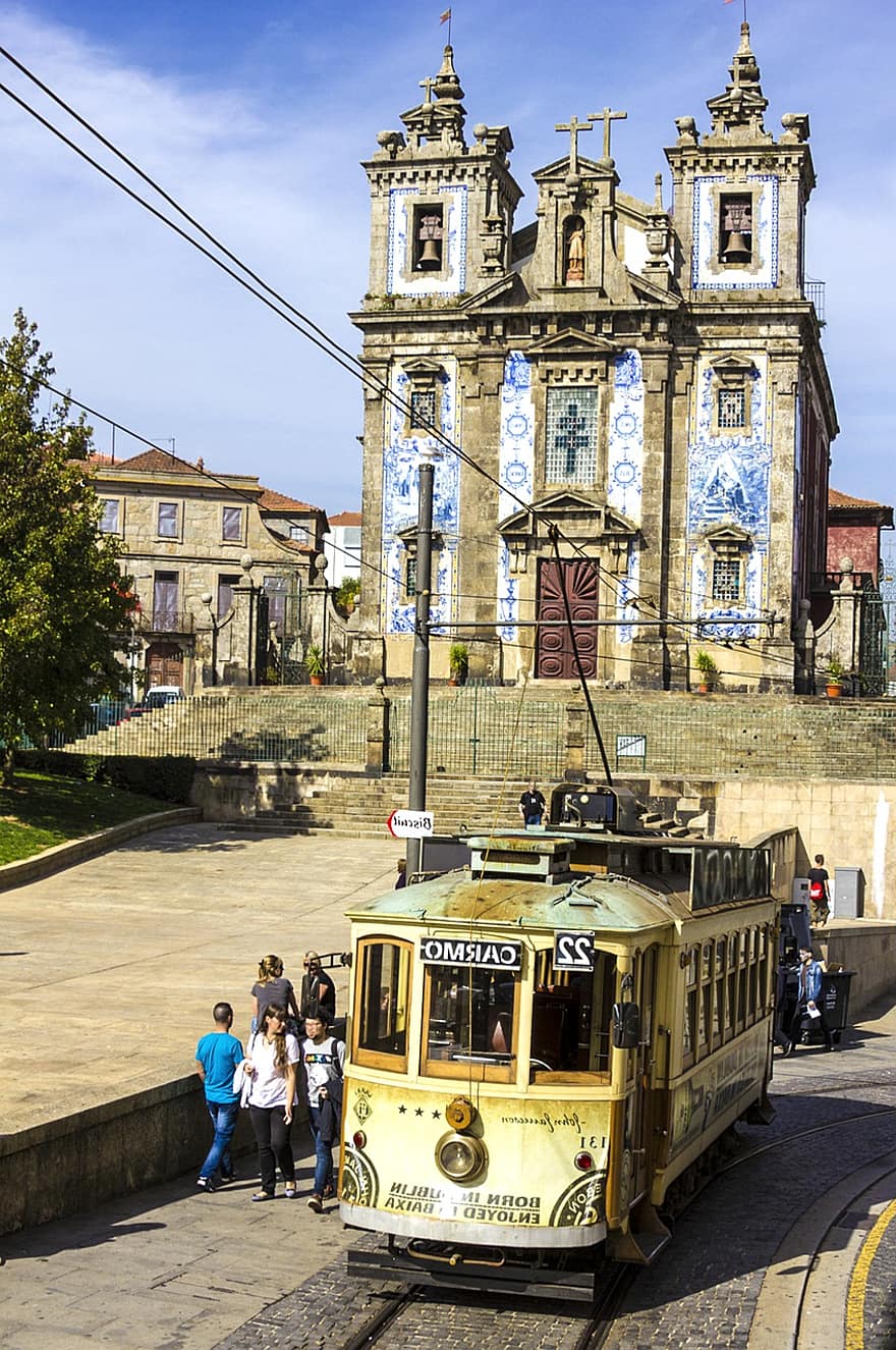 tramvia, portugal, Església de Sant Ildefons, urbà, ciutat, Església