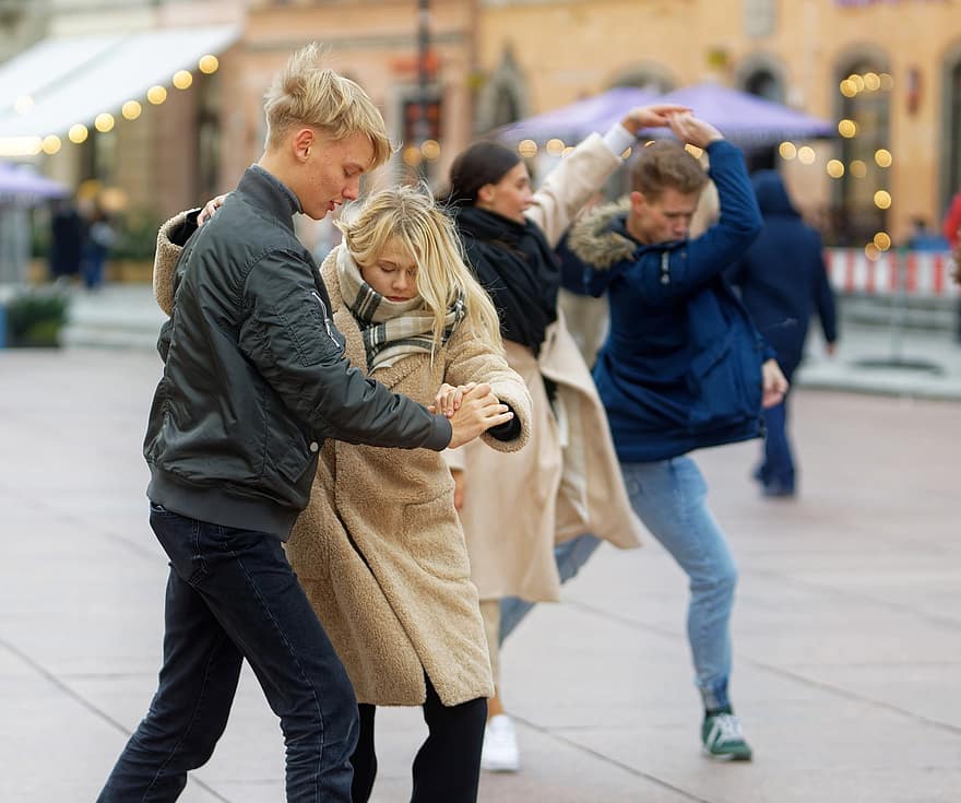 Couples, Dancing, People, Young, Public Square, Urban, Tourism, child, lifestyles, boys, family