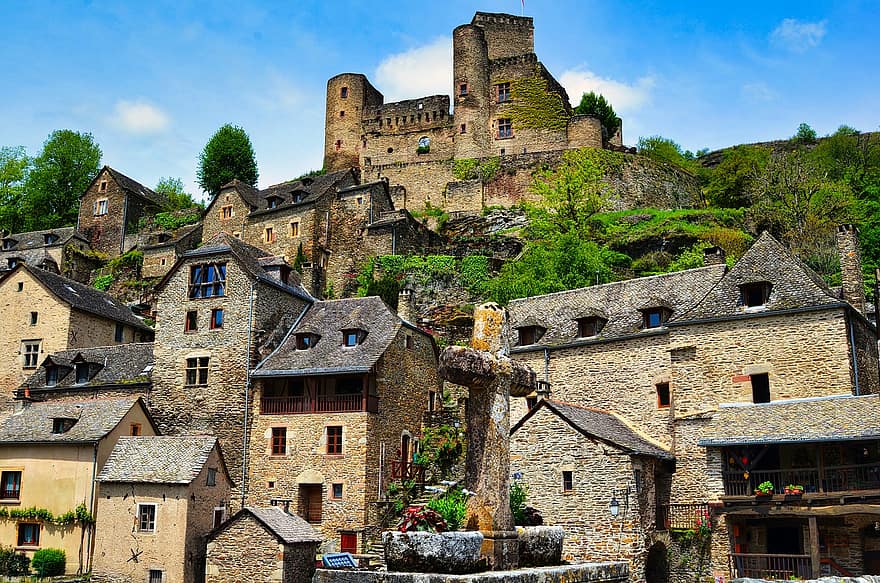 Lâu đài, xuyên qua, các tòa nhà, cũ, Pháo đài, tòa tháp, làng, thời trung cổ, làng cũ, phố cổ, đồ đá