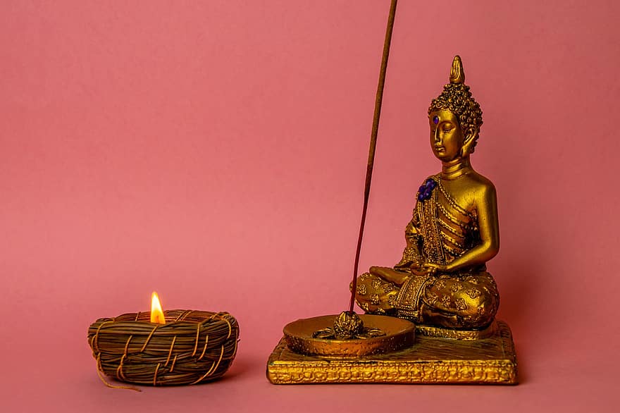 Boeddha, standbeeld, kaars, geestelijk, meditatie, vrede, ontspanning, beeldhouwwerk, kaarslicht, theekaars, religie