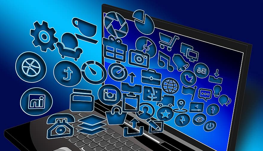 laptop, caiet, structura, Internet, reţea, social, rețea socială, siglă, Facebook, Google, rețele sociale