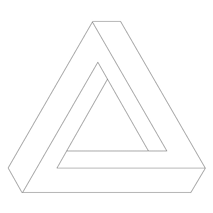 оптична илюзия, триъгълник, форма, геометричен, невъзможен