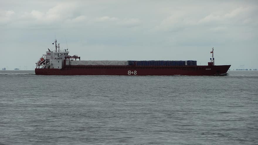 Cargo Ship, Bugoe, River, Ship, Freighter, Transport, Travel, Mouth Of Elbe River, World Shipping Route, Cuxhaven, Elbe