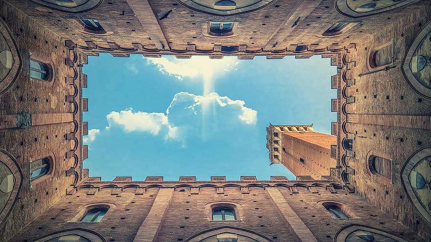 architectuur, wolken, muur, historisch, Siena, sienna, Italië, monument, uitzicht, de middeleeuwen, toren